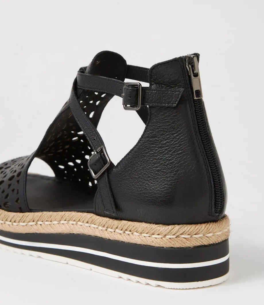 Accra Lrg Black Leather Espadrilles