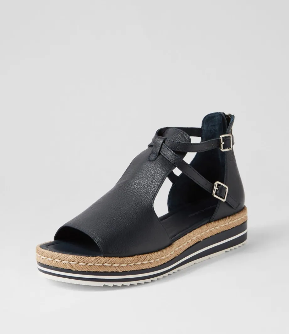 Alexys Lrg Navy Leather Espadrilles