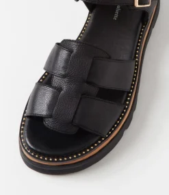 Simm Black Leather Sandals