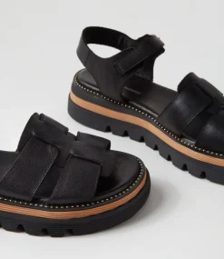 Simm Black Leather Sandals