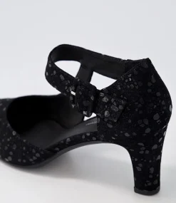 Trinities Black Sparkle Suede Heels